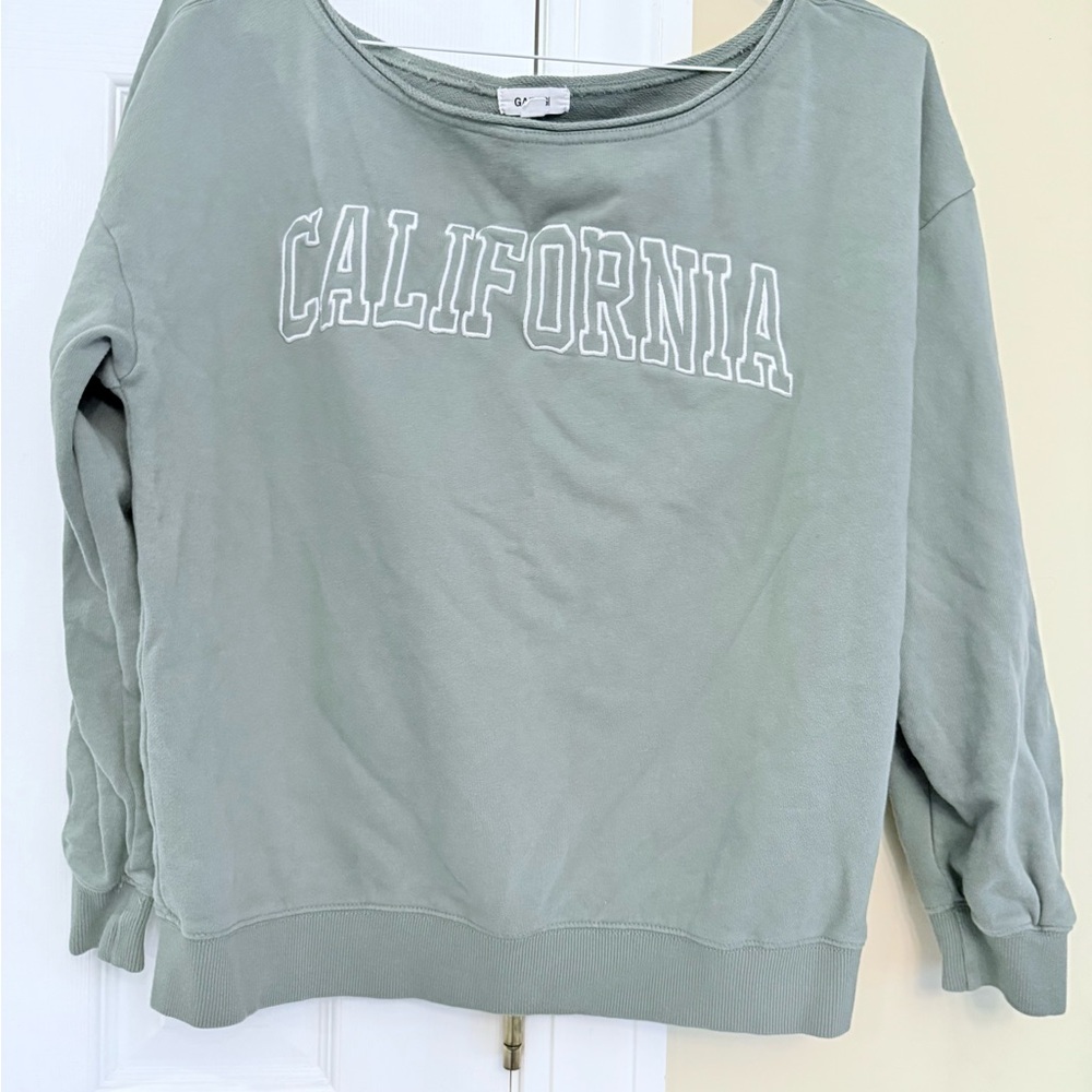 Garage Sage Green Graphic Sweatshirt Off the Shoulder